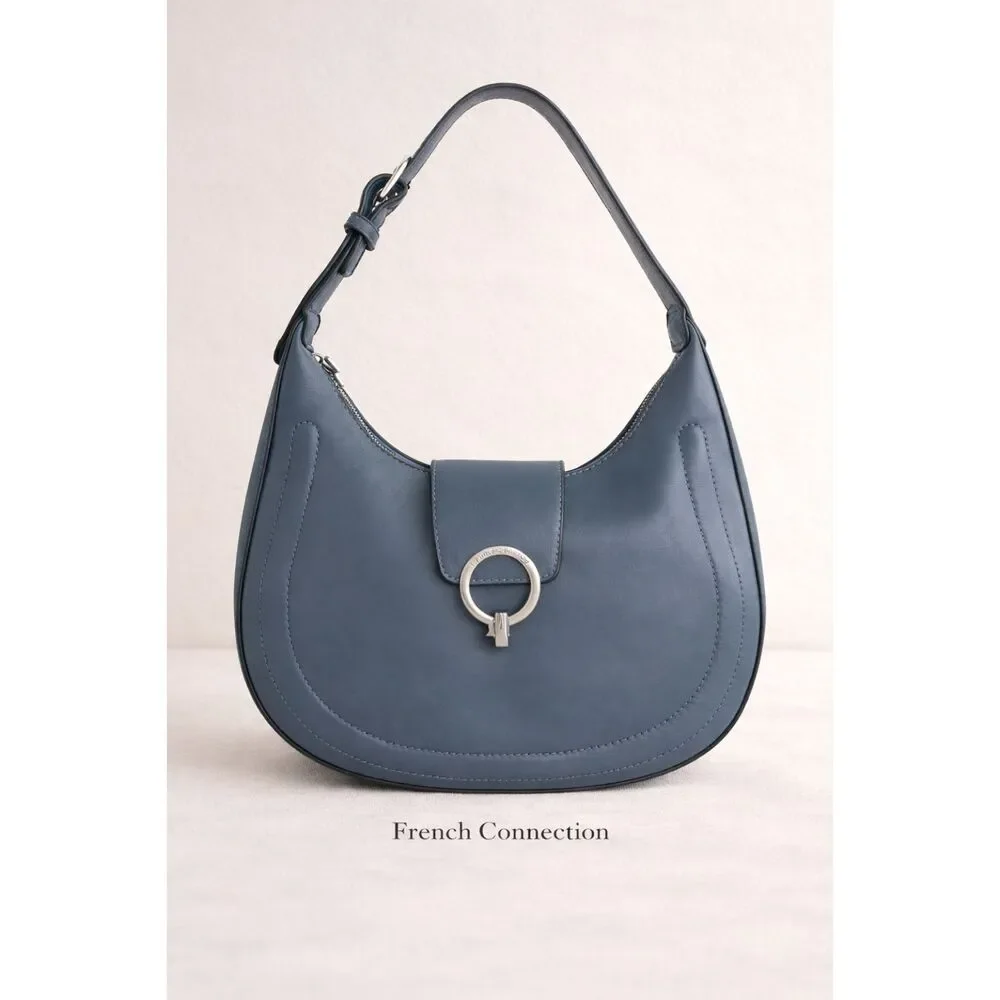 French Connection Hobo Bag Blue Ring Closure NWT Zip Flap Legion Blue